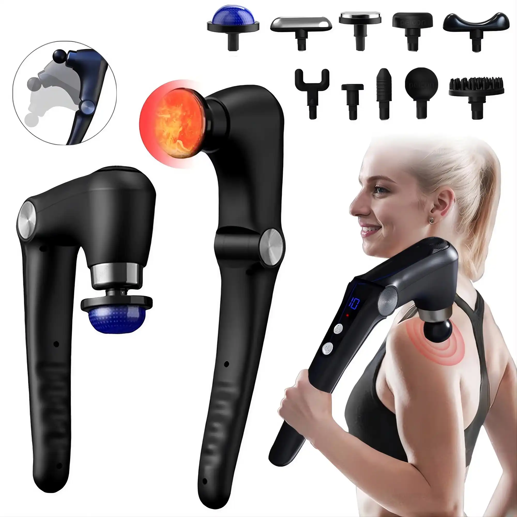 Fascia Massage Gun with Extension Handle | Deep Tissue Percussion Massager for Full Body Relief